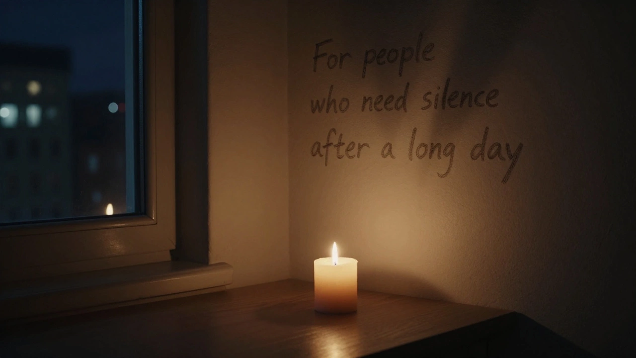 A single glowing candle in a dark room with whispered brand promise etched on the wall.